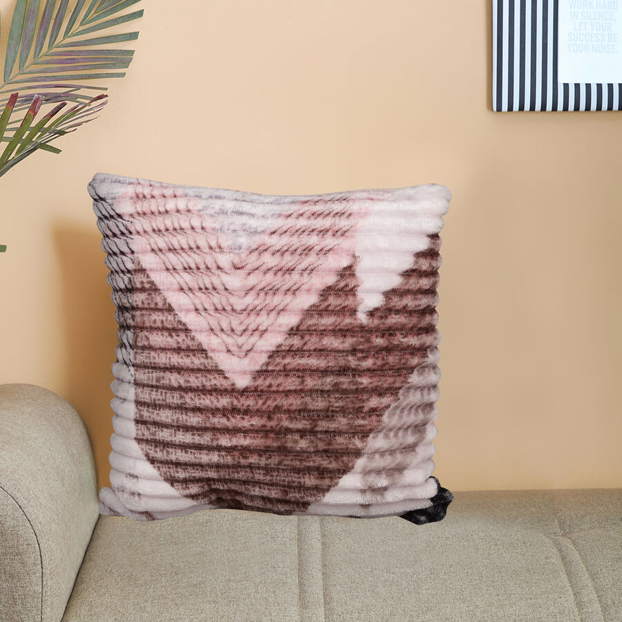 Pink and Brown Geometric Printed Cushion, , large