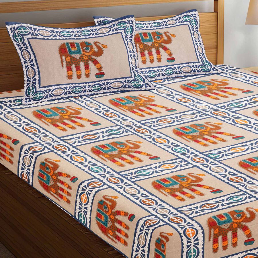 Grey Cotton Double Bedsheet With Pillow Cover, , large image number null