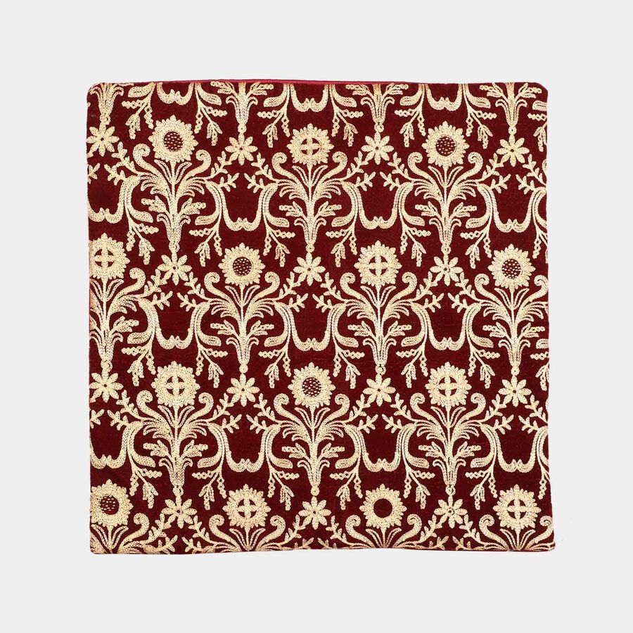 Red Floral Embroidered Cushion Cover, , large