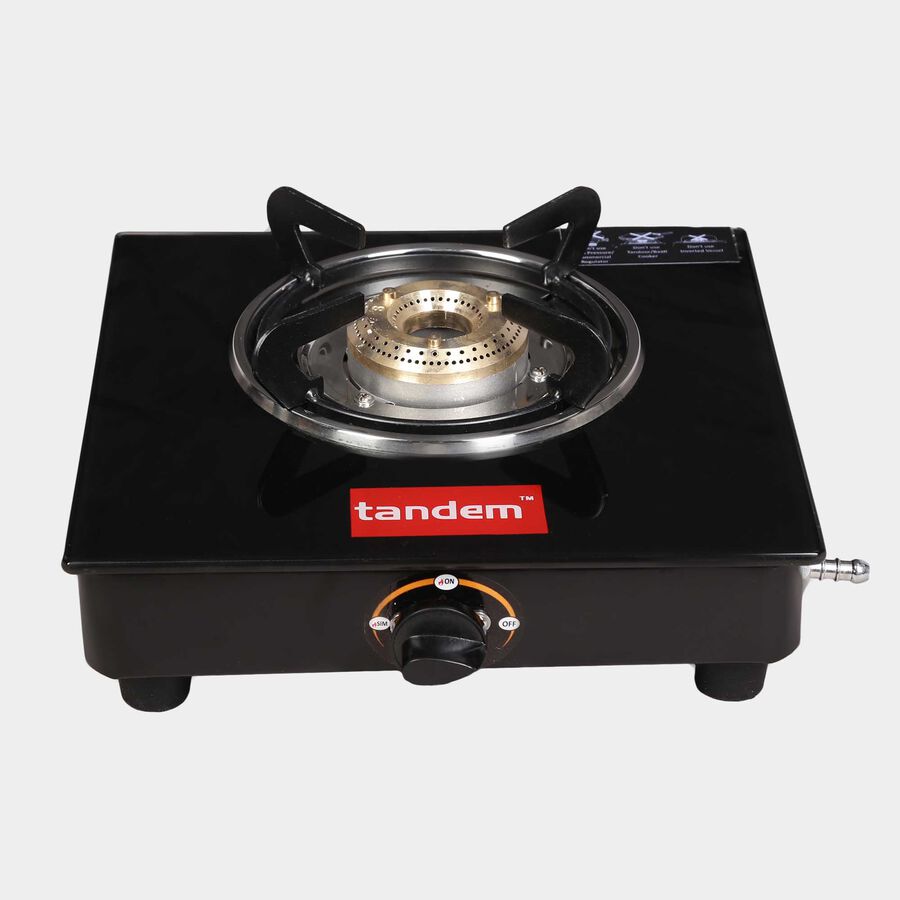 Steel Body Gas Stove With Decorative Glass Top & Brass Burner , , large image number null