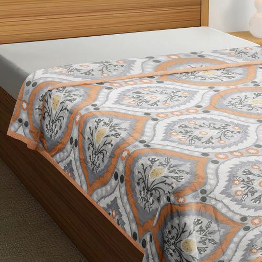 Orange and Grey Floral Printed Single Blanket, , large image number null