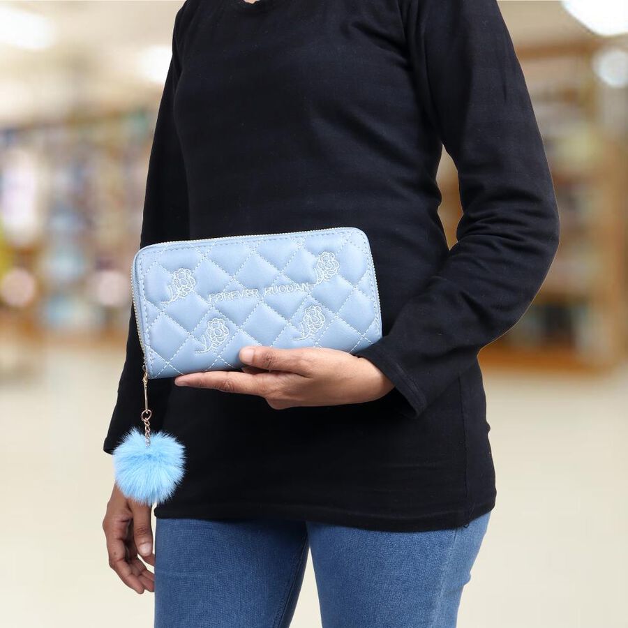 Women's Blue Polyurethane Long Wallet, , large image number null