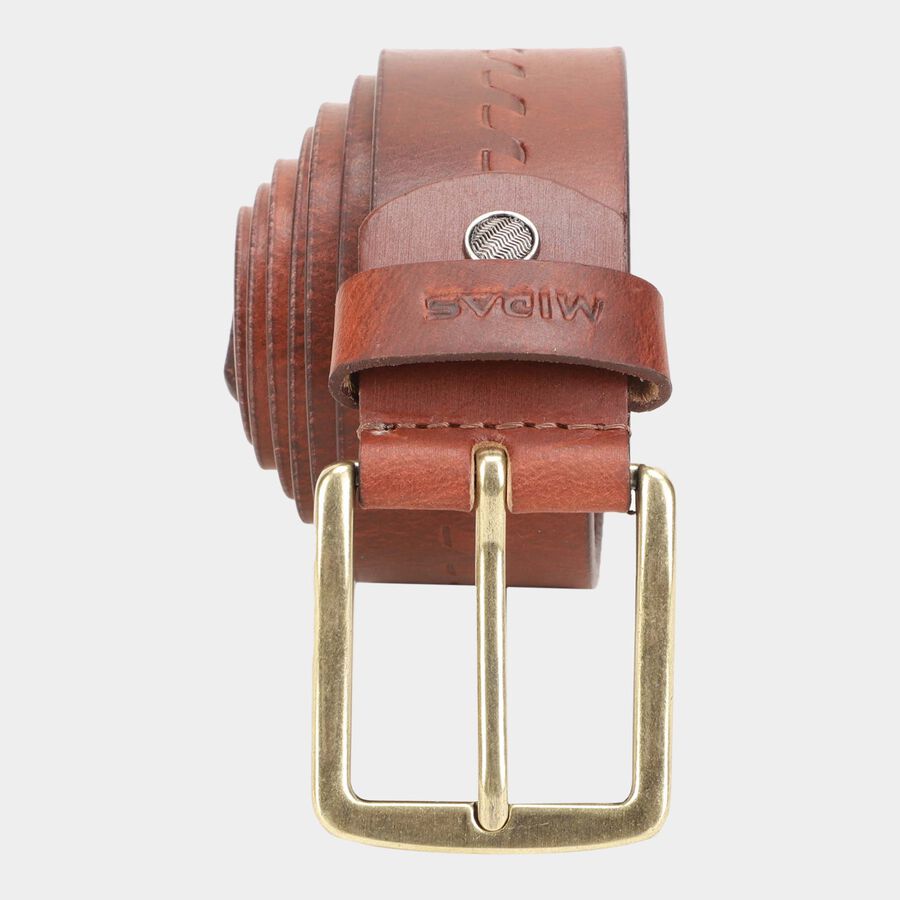 Men's Brown Leather Casual Belt, 38 in. Waist, , large image number null
