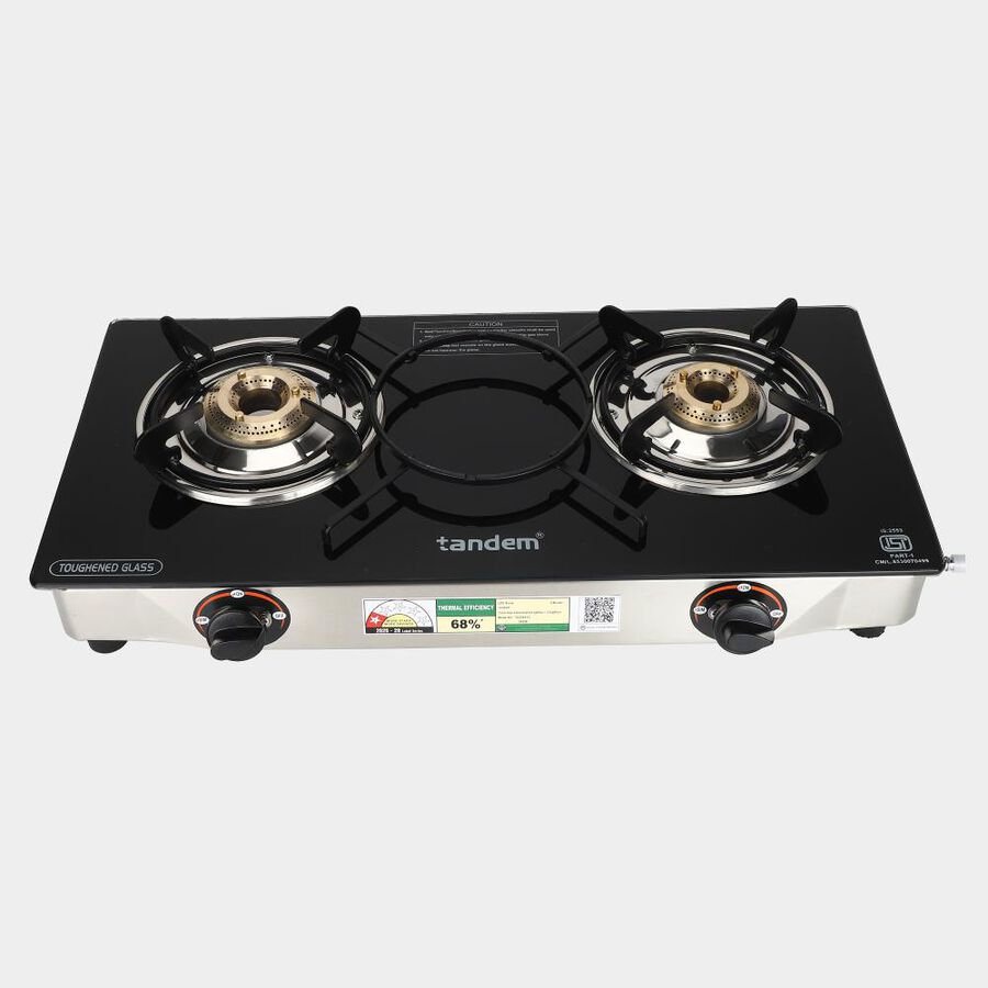 LP Gas Stove 2 Burner Glass Top, 1 star BEE rating, , large