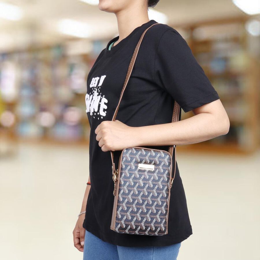 Women's Dark Blue Polyurethane Sling Bag, , large image number null