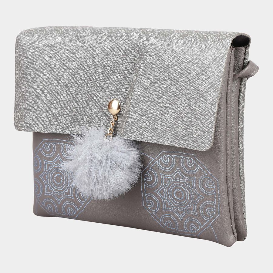 Women's Grey Polyurethane Sling Bag, , large image number null