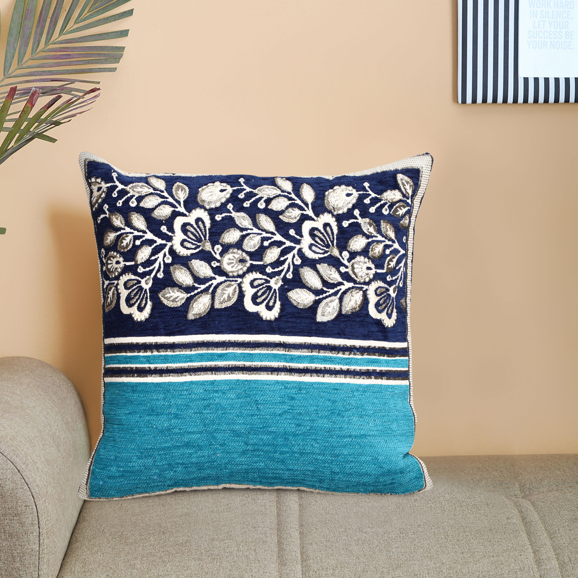 Home Beautiful                         Blue Polyester Cushion Cover