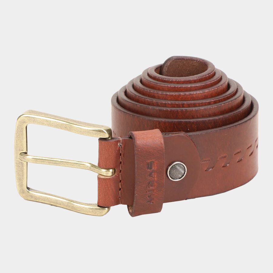 Men's Brown Leather Casual Belt, 38 in. Waist, , large image number null