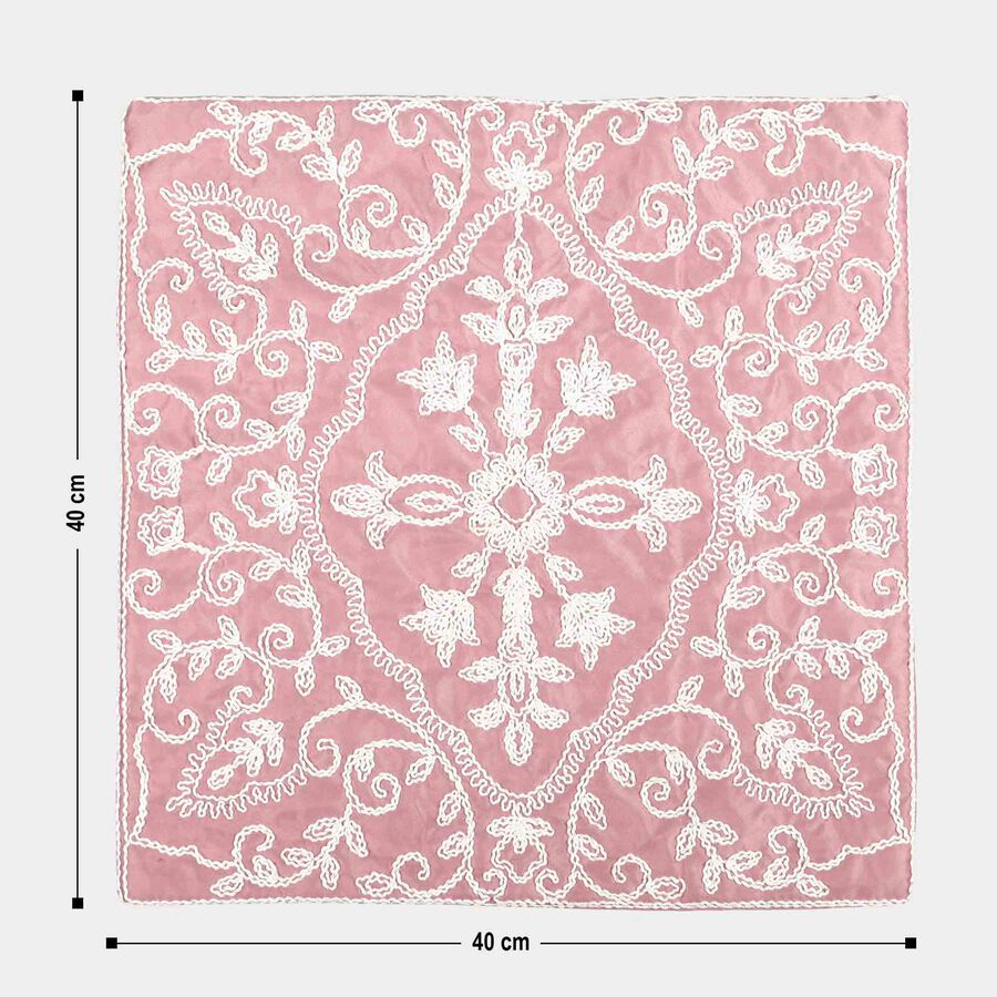 Pink Embroidered Floral Cushion Cover, , large