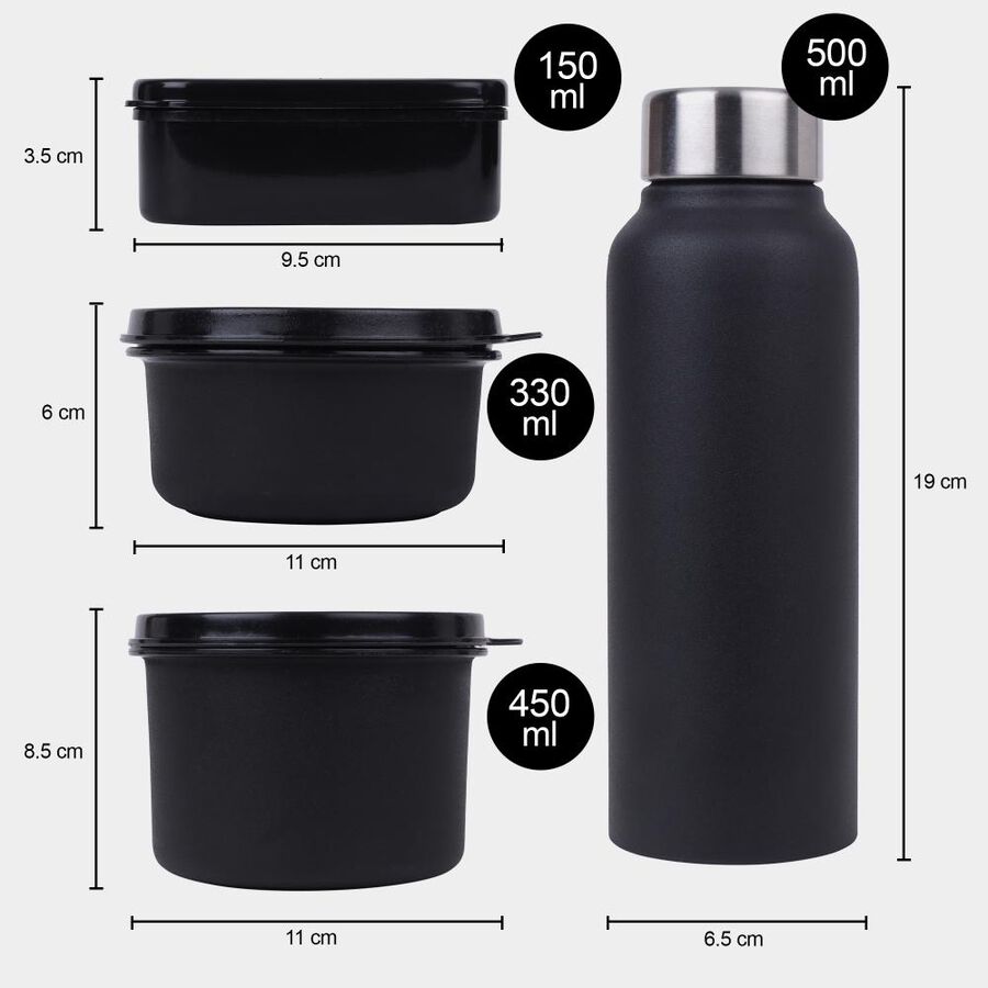 Steel Lunch Box, 4 Containers, 1 Bottle and 1 Bag, , large image number null