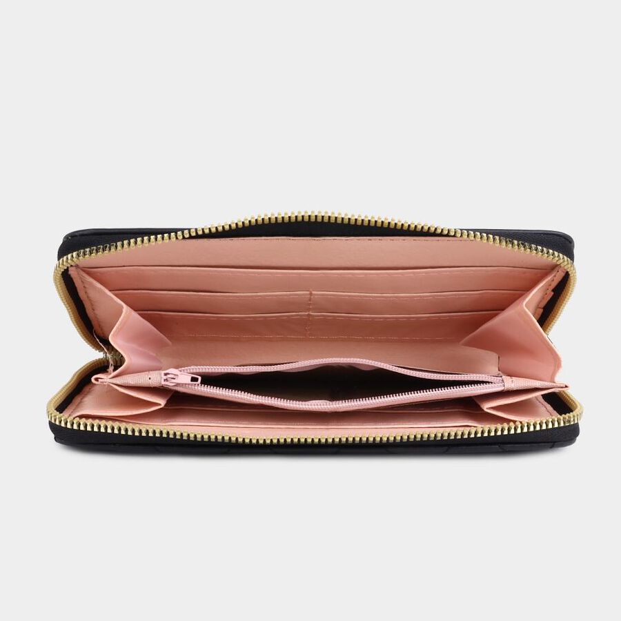 Women's Black Polyurethane Long Wallet, , large image number null