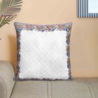 White Quilted Floral Printed Cushion Cover, , small