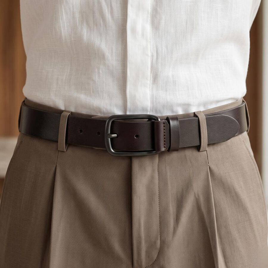 Men's Brown PU Belt, , large