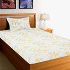 Yellow Floral Printed Single Bedsheet with Pillow Cover, , small