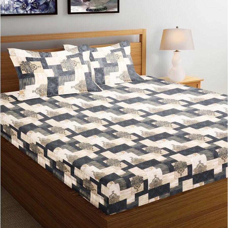 White Cotton Double Bedsheet with Pillow Cover, , large