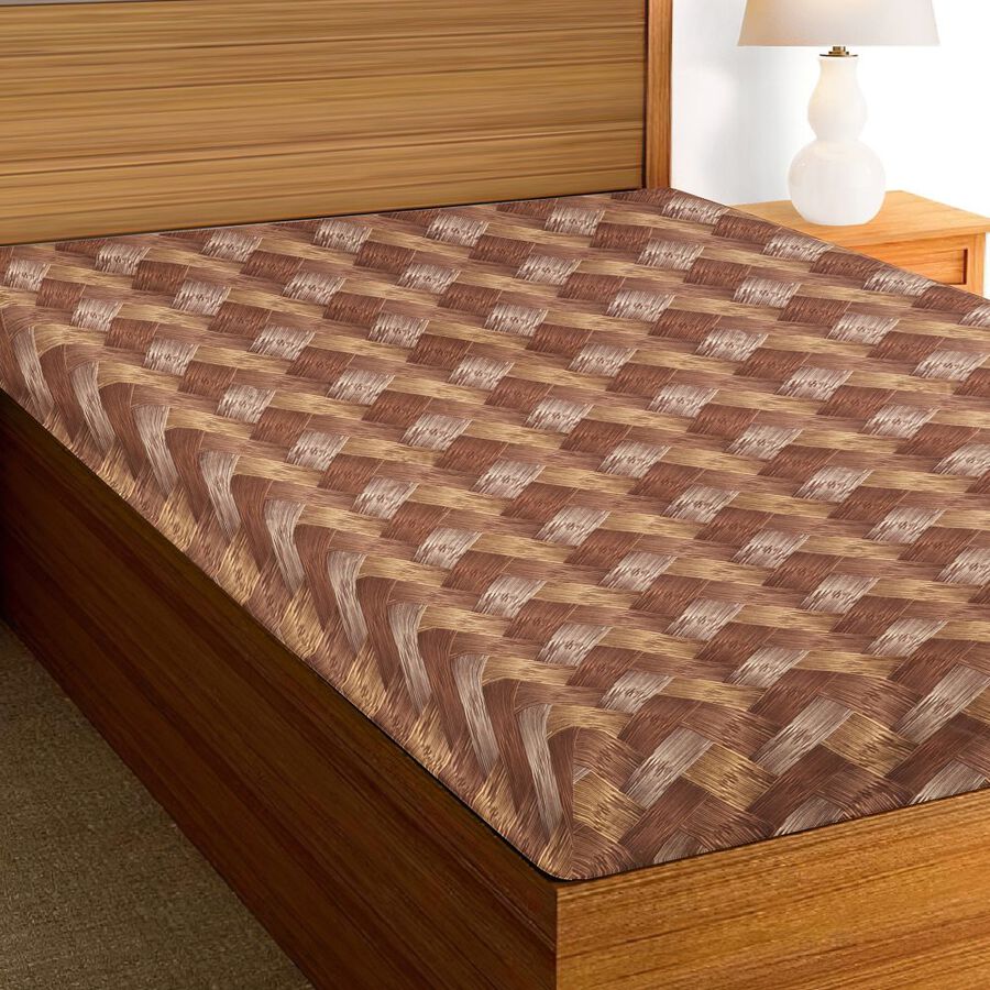 Brown Woven Printed Single Bedsheet, , large