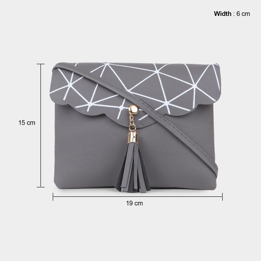 Women's Grey Polyurethane Sling Bag, , large