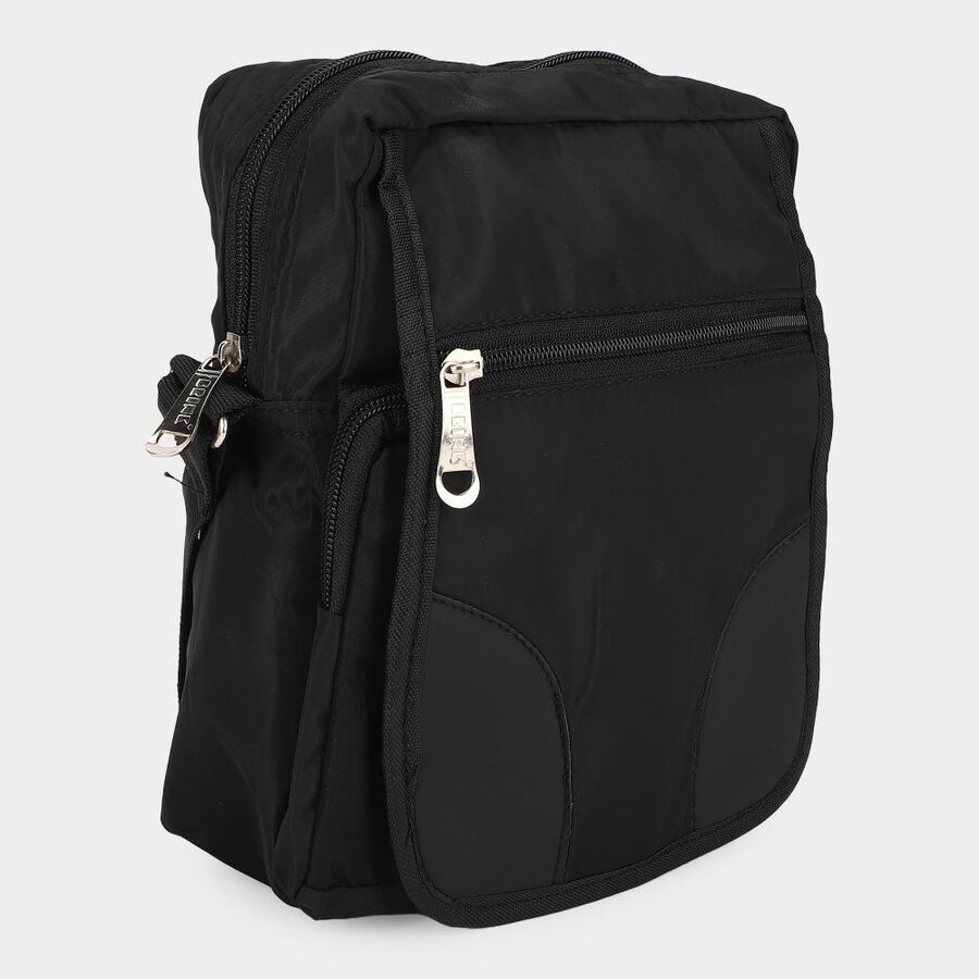 Black Nylon Messenger Sling Bag with Adjustable Shoulder Strap, , large