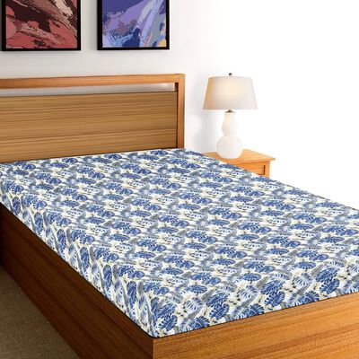 Blue and Yellow Floral Printed Single Bedsheet