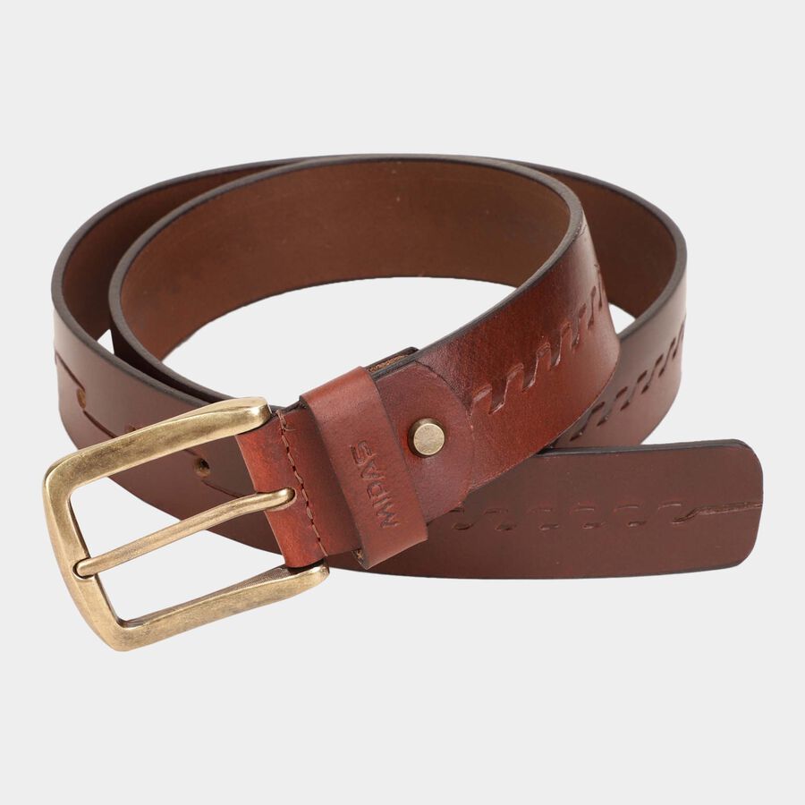 Men's Brown Leather Casual Belt, , large image number null