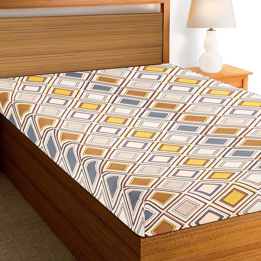 Multicolor Geometric Printed Single Bedsheet, , large