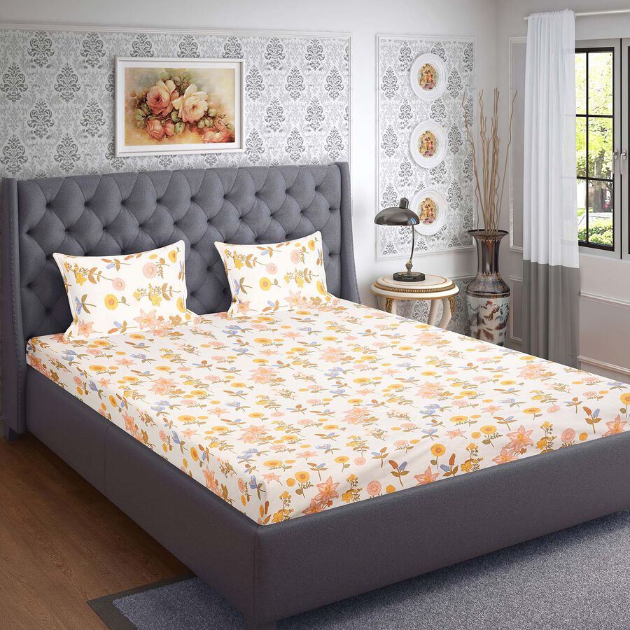 White Microfiber Double Bedsheet with Pillow Cover, , large