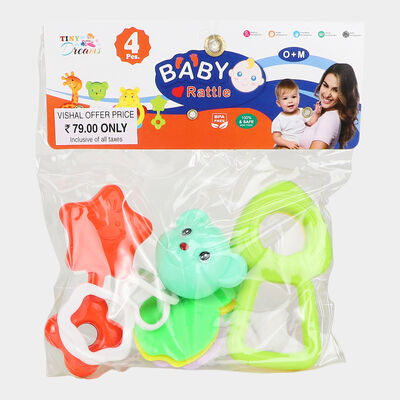4-Piece Baby Rattle And Teether Toy Set For Newborns