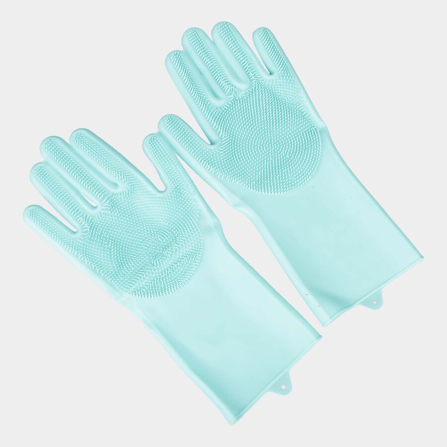 Silicone Dishwashing Hand Gloves With Scrubber, , large image number null