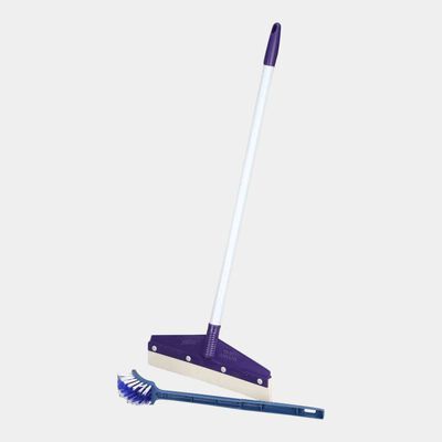 Plastic Bathroom Wiper With Handle and Toilet Brush - Set of 2