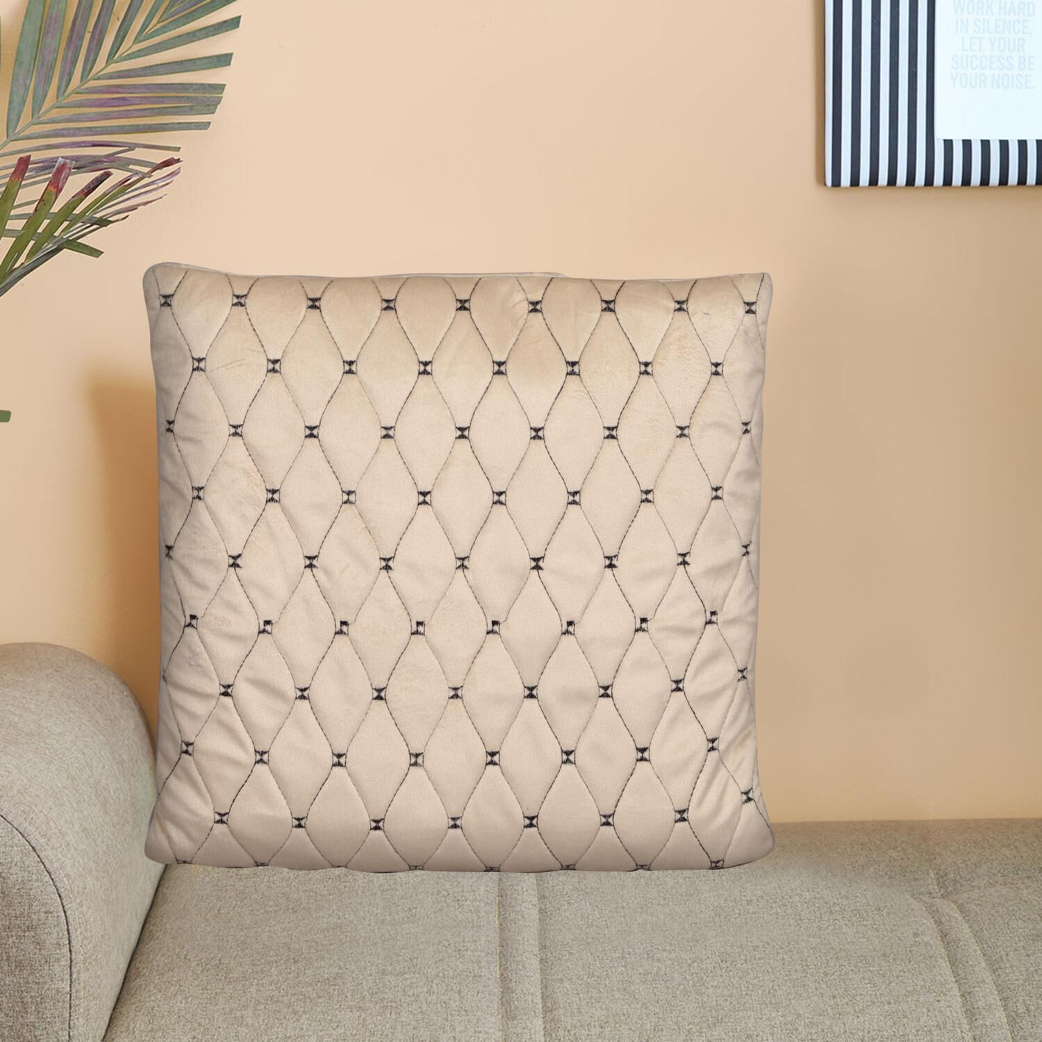 Home Beautiful                         Beige Velvet Cushion Cover