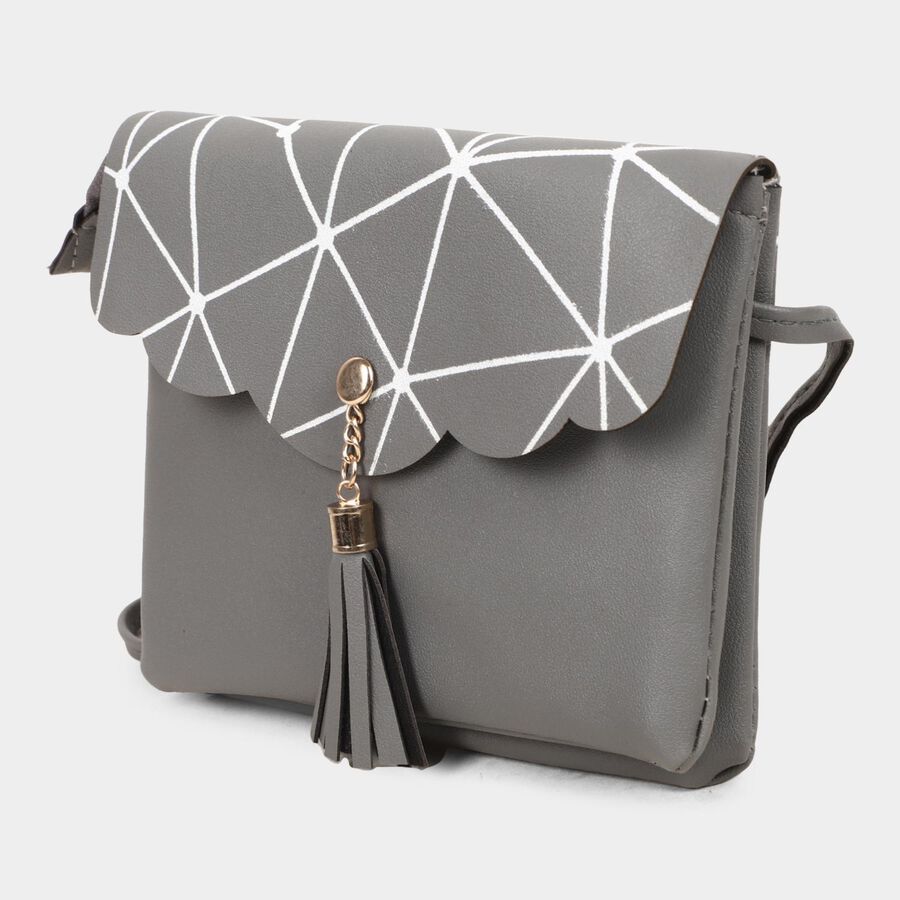 Women's Grey Polyurethane Sling Bag, , large image number null