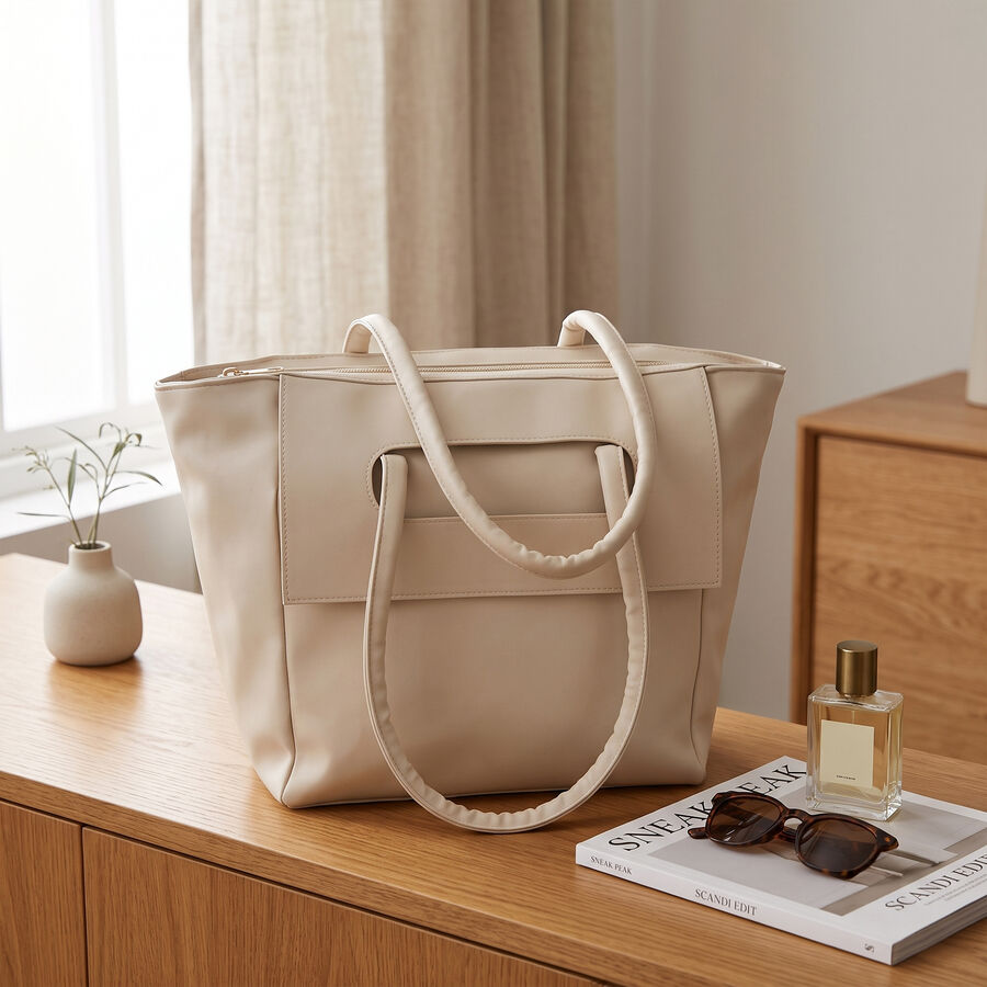 Women's Beige PU Hand Bag , , large