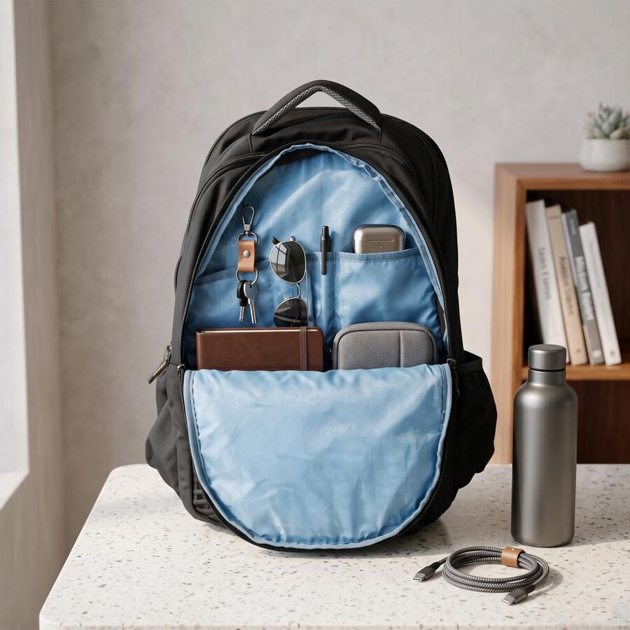 Black Polyester Laptop Back Pack, , large