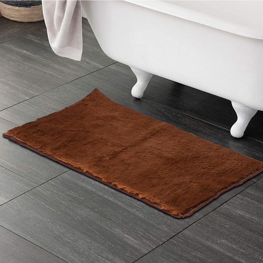 Anti-Skid Brown Polyester Bath Mat, , large