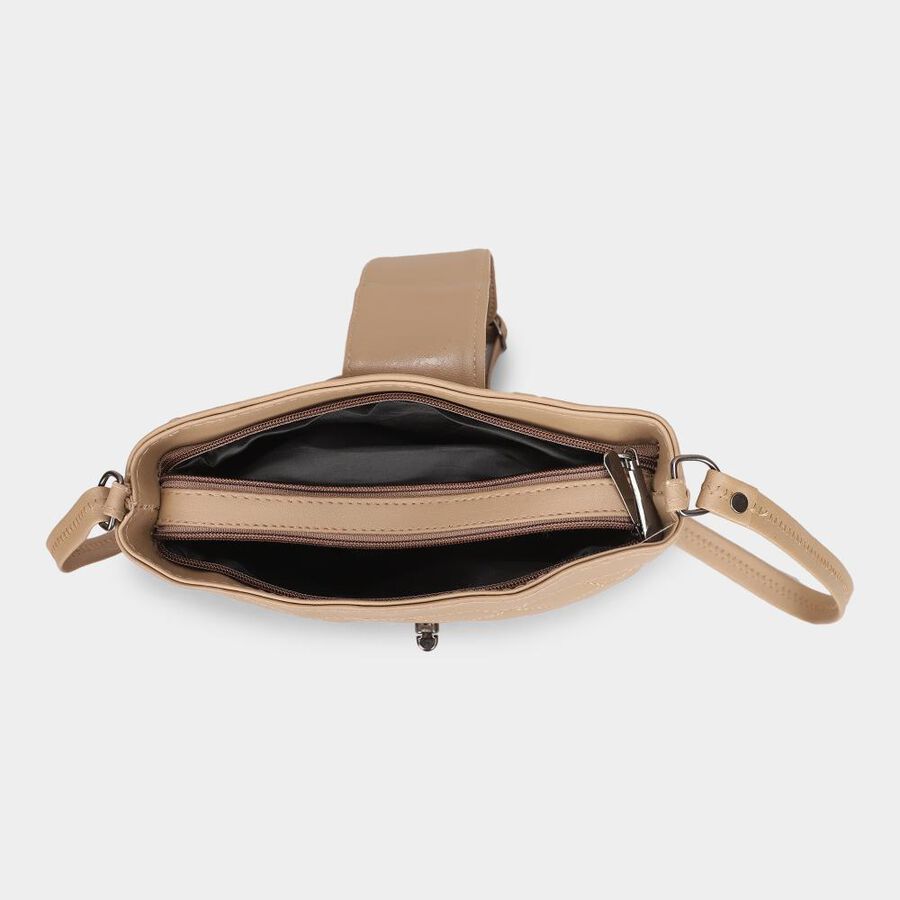 Women's Beige Polyurethane Handbag, , large