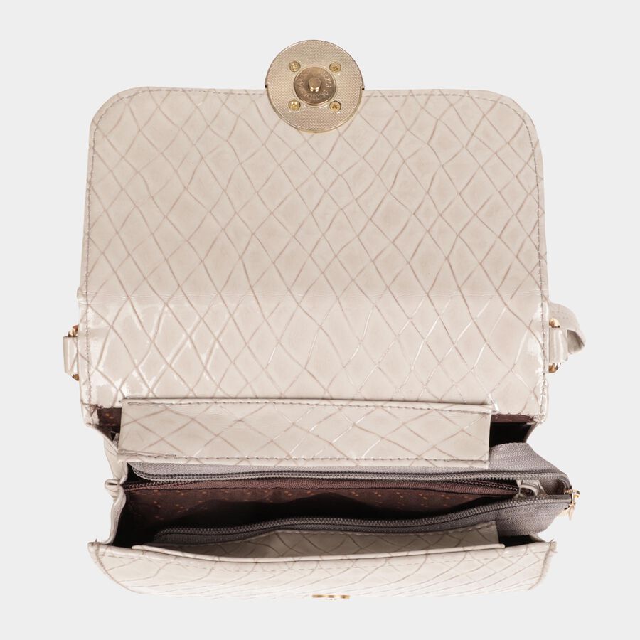 Women's Grey Polyurethane Sling Bag, , large