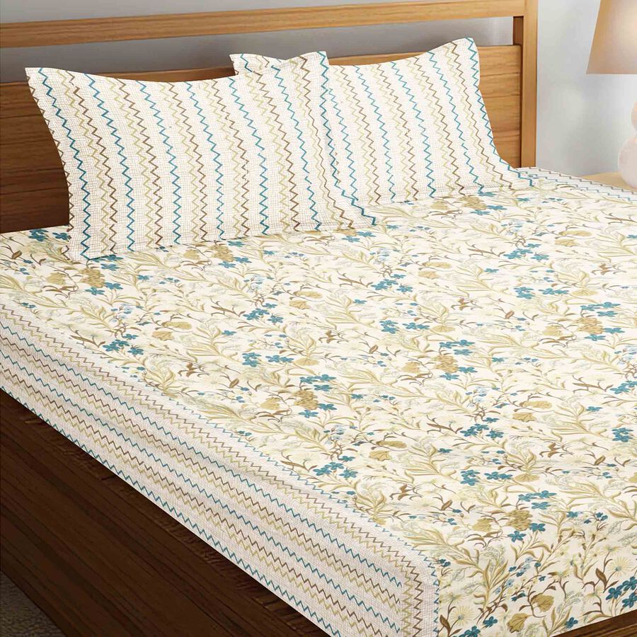 Beige Cotton Double Bedsheet With Pillow Cover, , large image number null