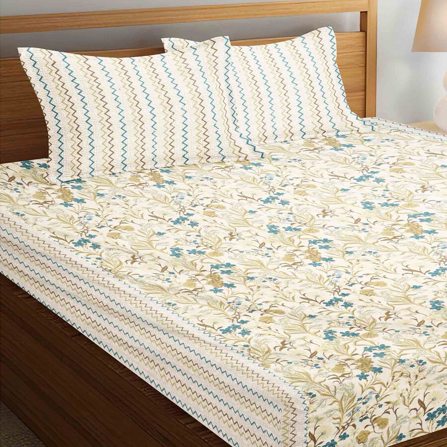 104 TC Cotton Double Bedsheet with 2 Pillow Covers, , large image number null