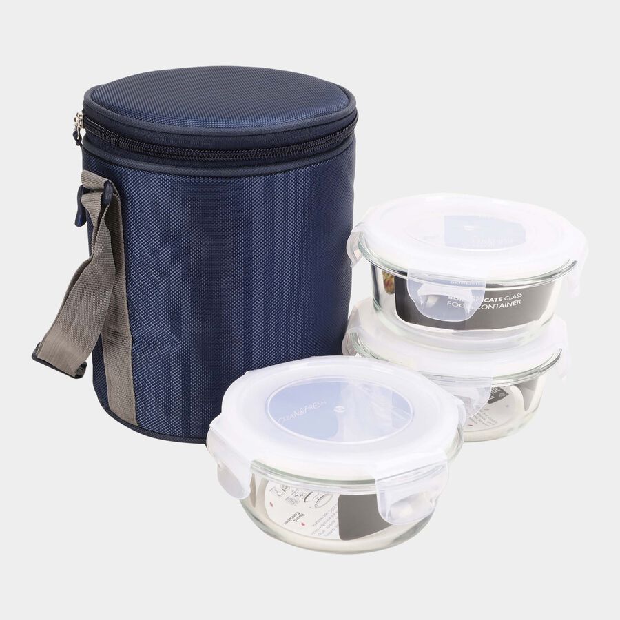 Glass Lunch Box, 3 Containers and 1 Bag, , large image number null