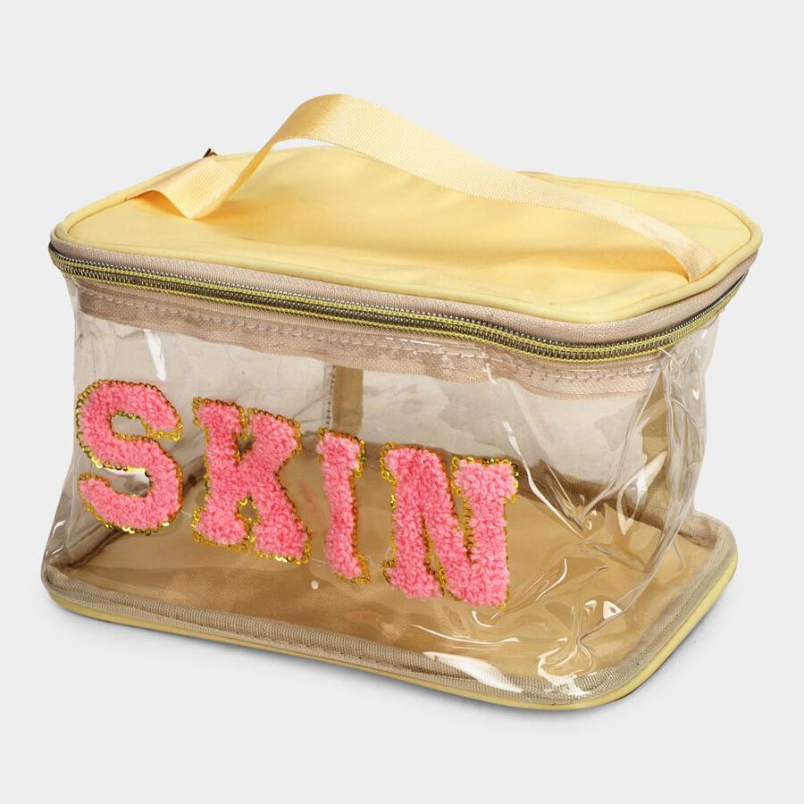 Women's Beige Polyurethane Makeup Bag, , large image number null