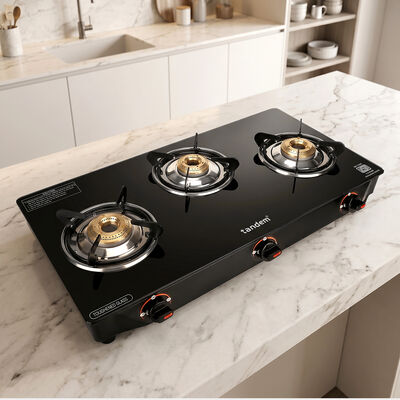 LPG Gas Stove 3 Burner Glass Top, 1 star BEE rating