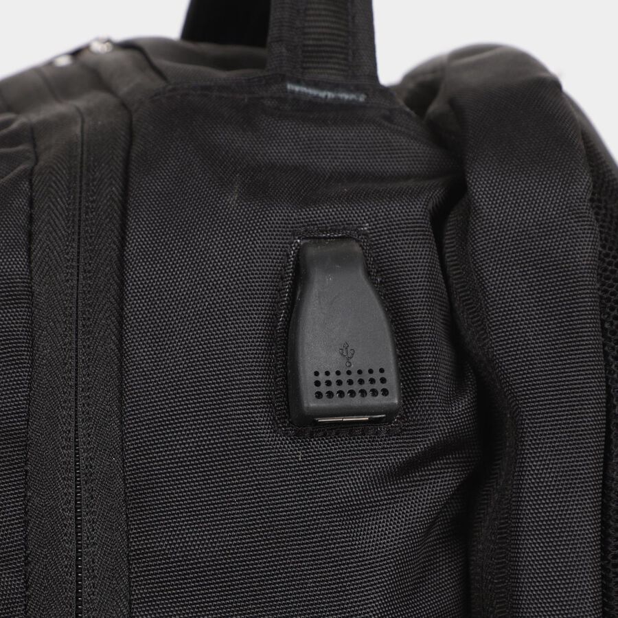 Black Polyester Backpack with Laptop Compartment and USB Port, , large image number null