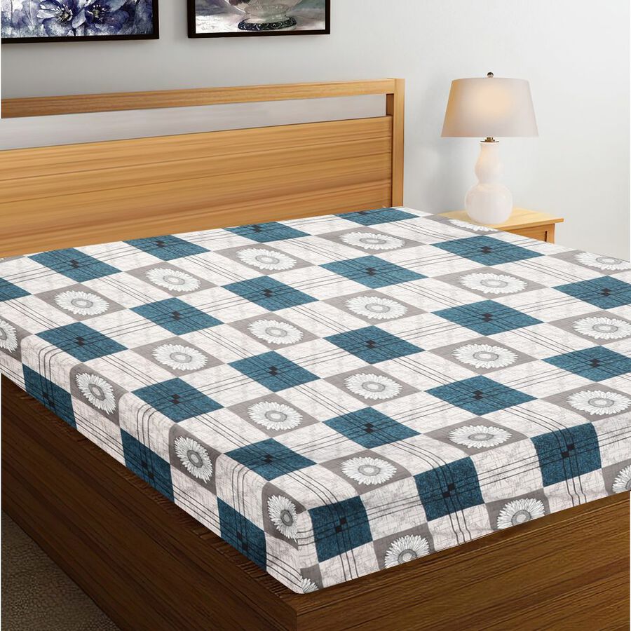 Blue Microfiber Double Bedsheet with Pillow Cover, , large