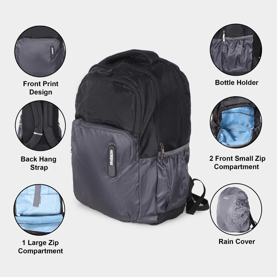 Dark Grey Polyester Backpack with Laptop Compartment, , large image number null