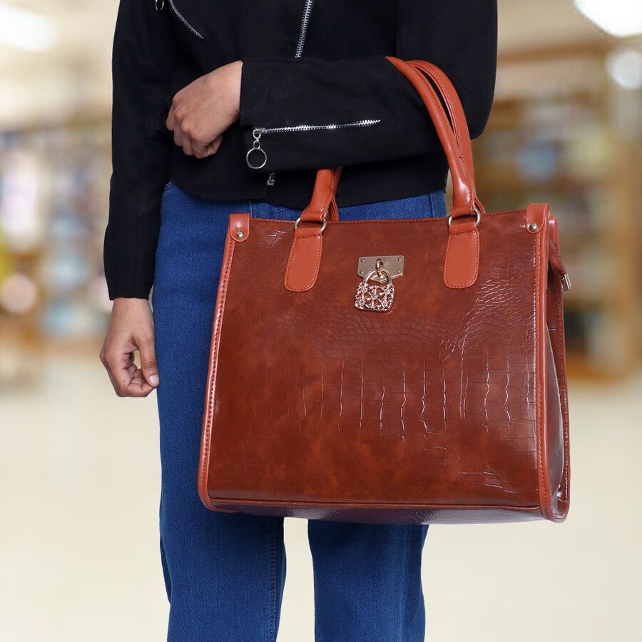 Women's Brown Polyurethane Tote Bag, , large image number null