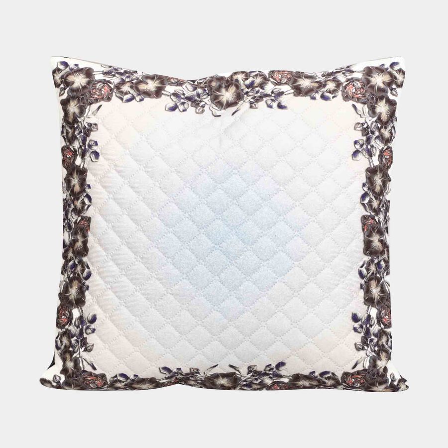 White Floral Printed Cushion Cover, , large