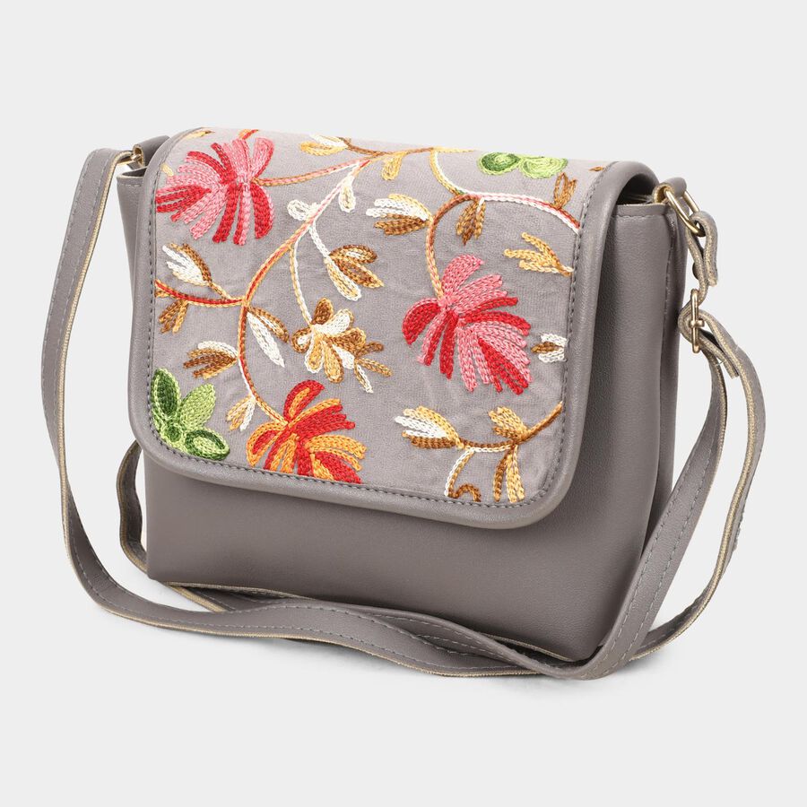 Women's Grey Polyurethane Sling Bag, , large image number null
