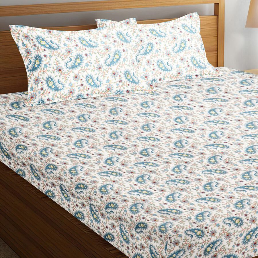 110 GSM Blue Microfiber Double Bedsheet With Pillow Cover, , large image number null