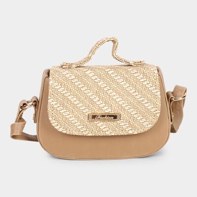 Women's Beige Polyurethane Sling Bag