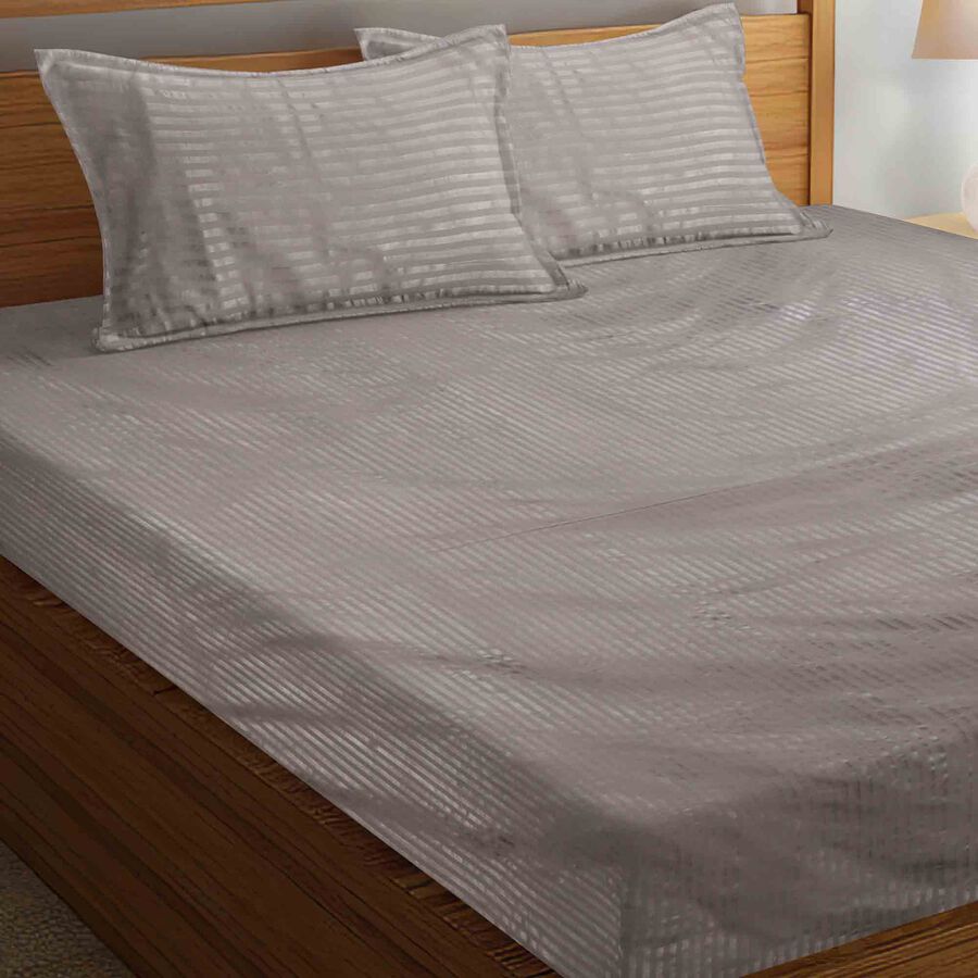 Grey Microfiber Double Bedsheet with Pillow Cover, , large